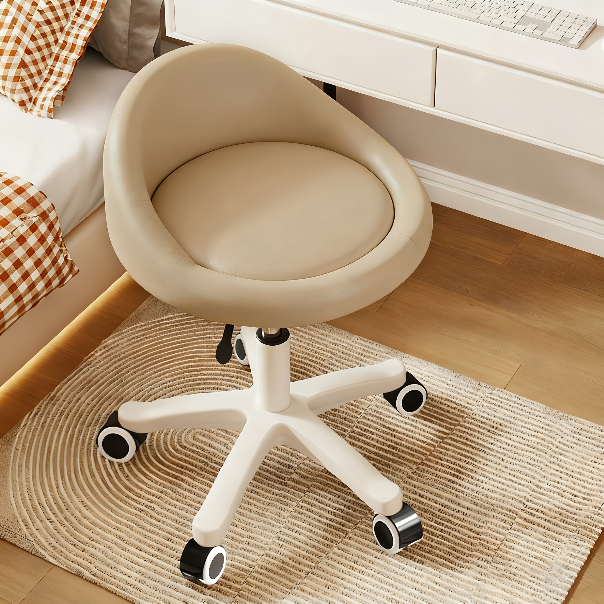 Adjustable Rolling Stool with Backrest, 360° Swivel Salon Chair with Wheels, Vanity Stool for Spa, Tattoo, Massage, Office, And Makeup Height Adjustable And Comfortable