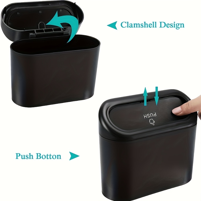 TEMU Car Trash Can With Lid Mini Automatic Leak-proof Abs Small Garbage Bin For Car Storage, Suitable For Rear Seat Suv Truck Accessories, Sedan, Mpv, Van, And Pickup (black)
