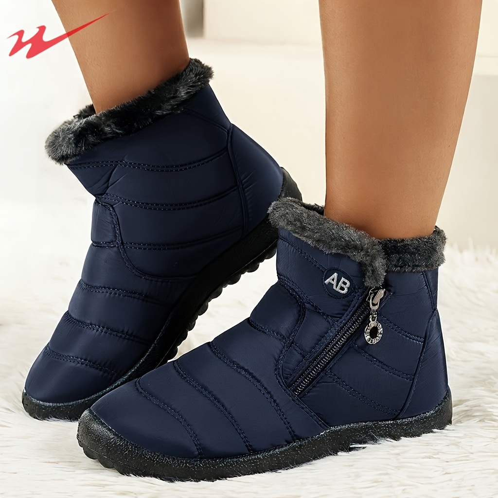 Women's Plush Lined Short Snow Boots with Side Zipper