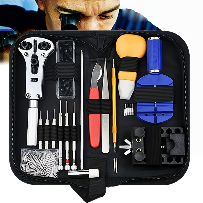 

Deluxe Watch Repair Kit For Crafters - Includes Screwdriver, Case & Spring Bar | Alloy Tools For Strap Adjustment & Battery Replacement | Black Case With Organized Compartments, Watch Repair Tools