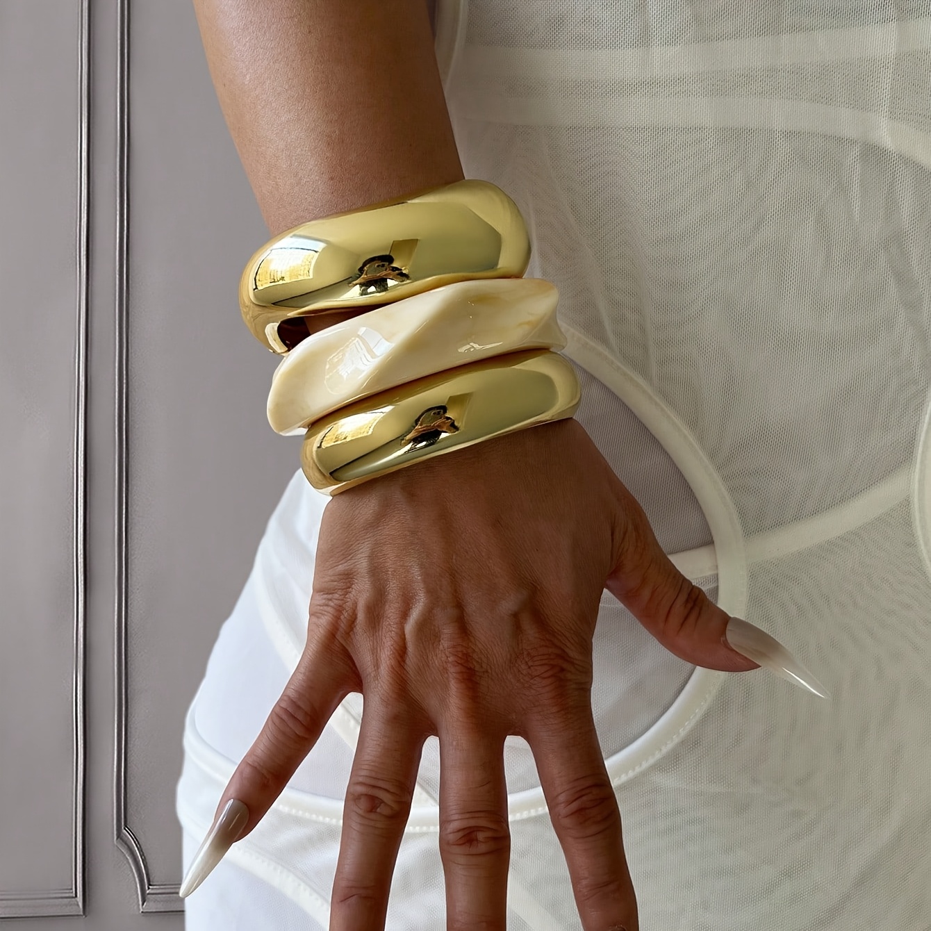 TEMU Juego de 3 pulseras apilables cuadradas geométricas elegantes y minimalistas para mujer - Multicapa, adecuadas para uso diario, festivales de ,
