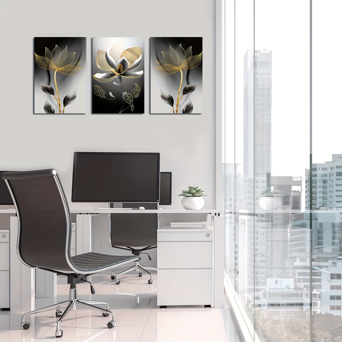 

3pcs Canvas Print, Gold Line Black Flowers Canvas Painting, Modern Luxury Plant Wall Art, Picture For Living Room/ Bedroom/ Office Wall Decor, Aesthetic Home Decoration, No Frame, Ideal Gift