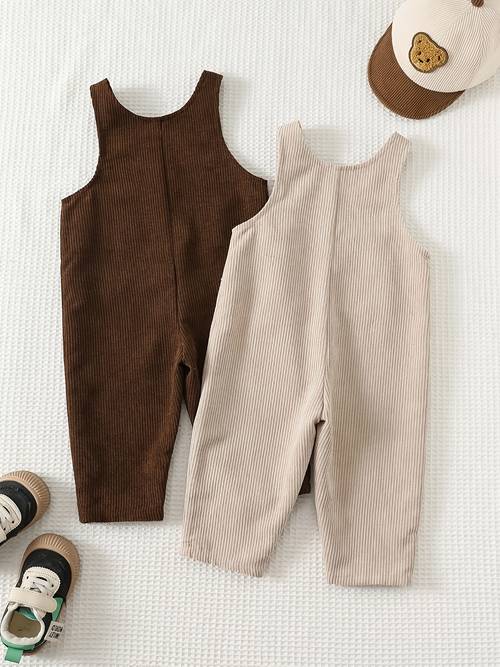 2er-set jungen-strampler-overall aus cord, einfarbig, warm, bequem, multifunktional, lässig, , unisex-kindermode, , kinder-arbeitskleidung, für herbst, winter, frühling, für drinnen, draußen, , sport, spielen, , geschenk, für draußen