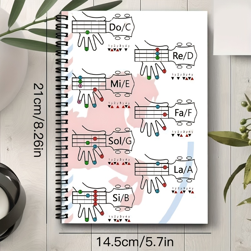 TEMU Cuaderno de A5 con de digitación de de guitarra, encuadernación de negra de 24 agujeros, 50 hojas 100 páginas, tema de aprendizaje de teoría