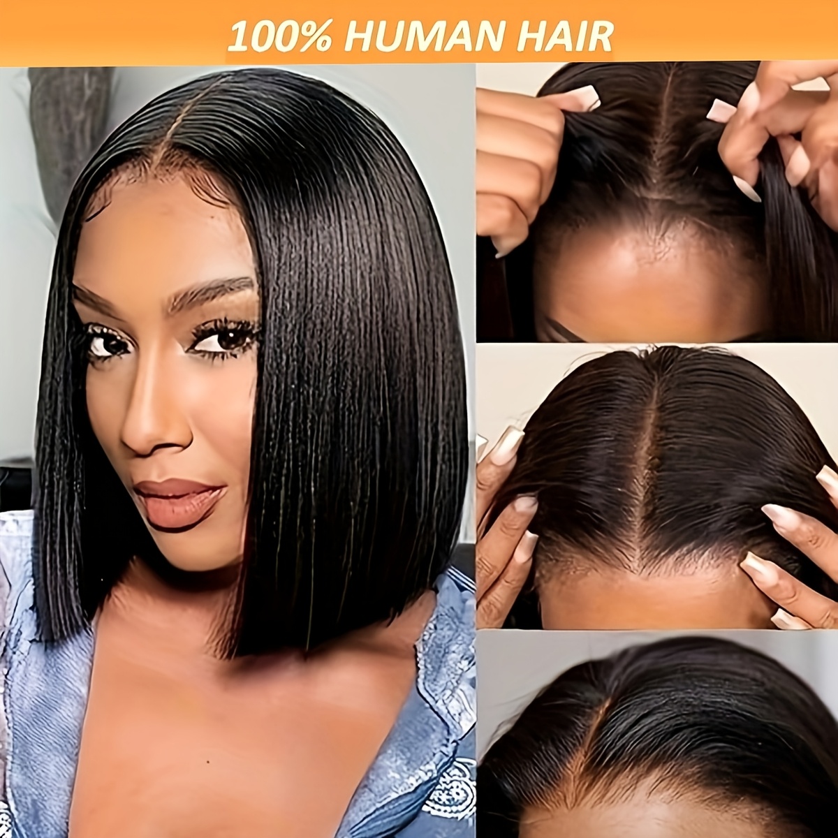 

Bob Wig 13x4x1 Front Lace Wig Made From Human Hair, Pre-, Required, Featuring 200% Density And A Straight Style In A For Women.