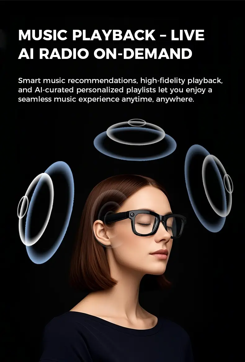 2025 new ai smart glasses with hd camera photo taking translation multi language translation wireless answer phone music player weather viewing video recording surveillance and more multifunctional smart glasses surround earphones touch button activated anti blue light function suitable for cycling motorcycle driving record outdoor fishing long Product details 2