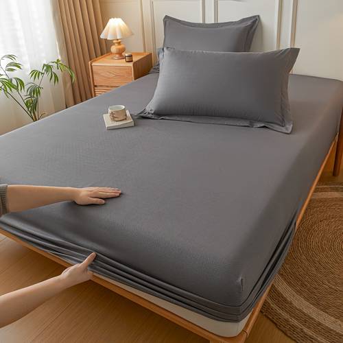 3 piezas de juego de sábana ajustable y fundas de almohada de color , cepillada y para dormitorio, 1 sábana ajustable + 2 fundas de almohada