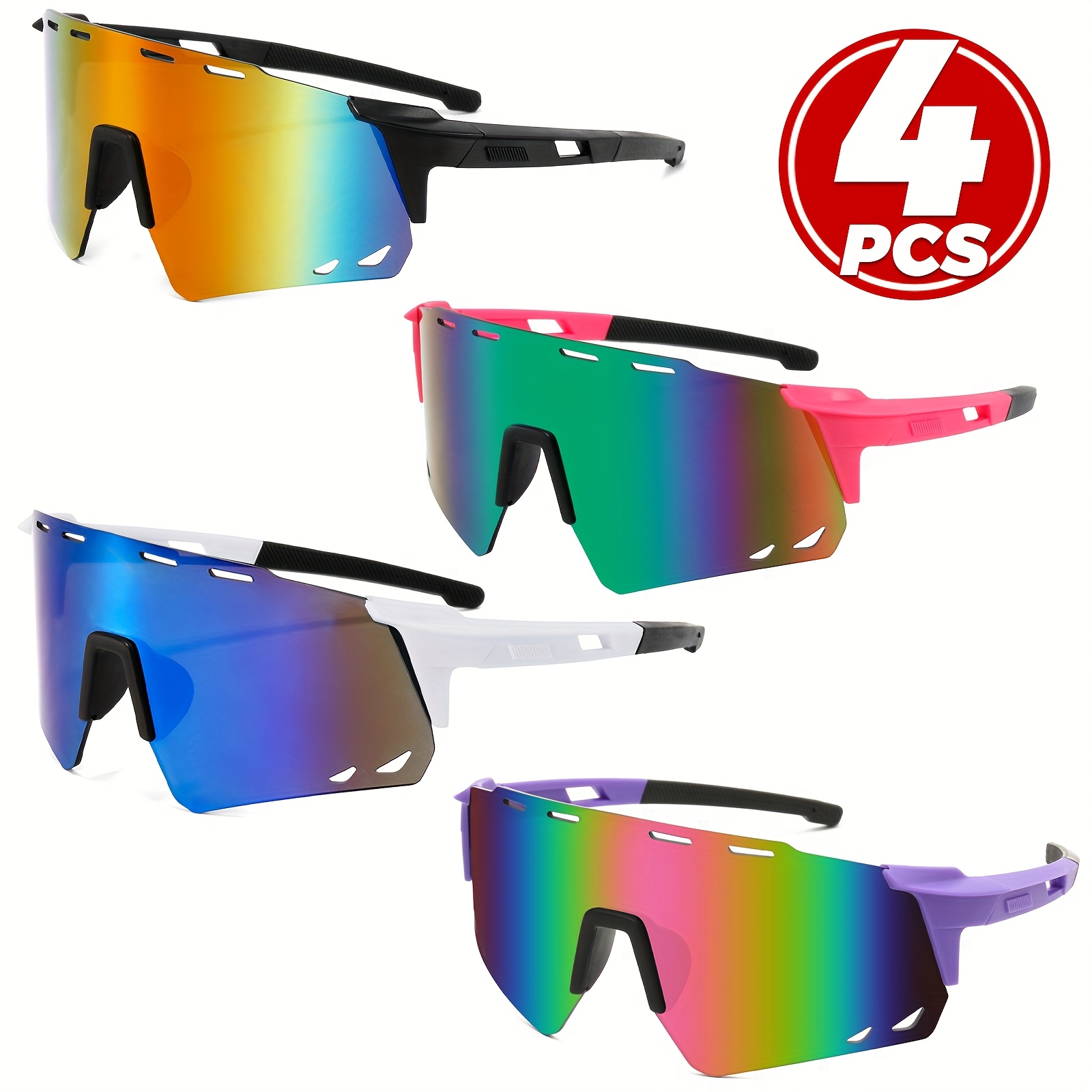 

4pcs Frameless Sports Fashion Glasses For – Vibrant Lens Colors (blue-tinted, Black Frame, Pink, Purple), Pc Material, Ideal For Outdoor Cycling & Everyday Use