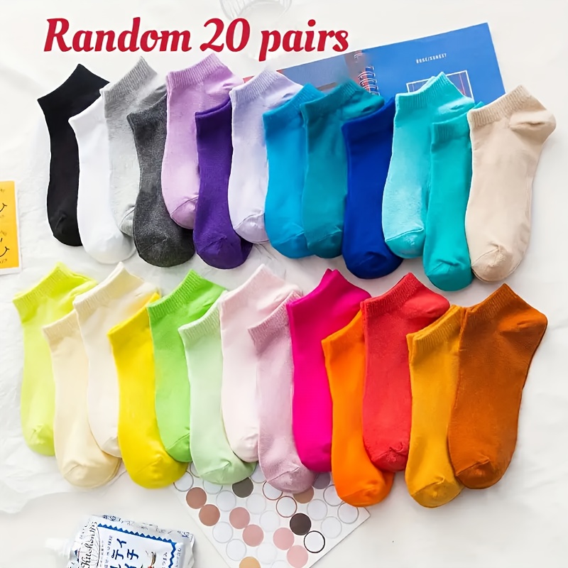 E-shop Zufällige 20 Paar kurze, einfarbige, bonbonfarbene Socken