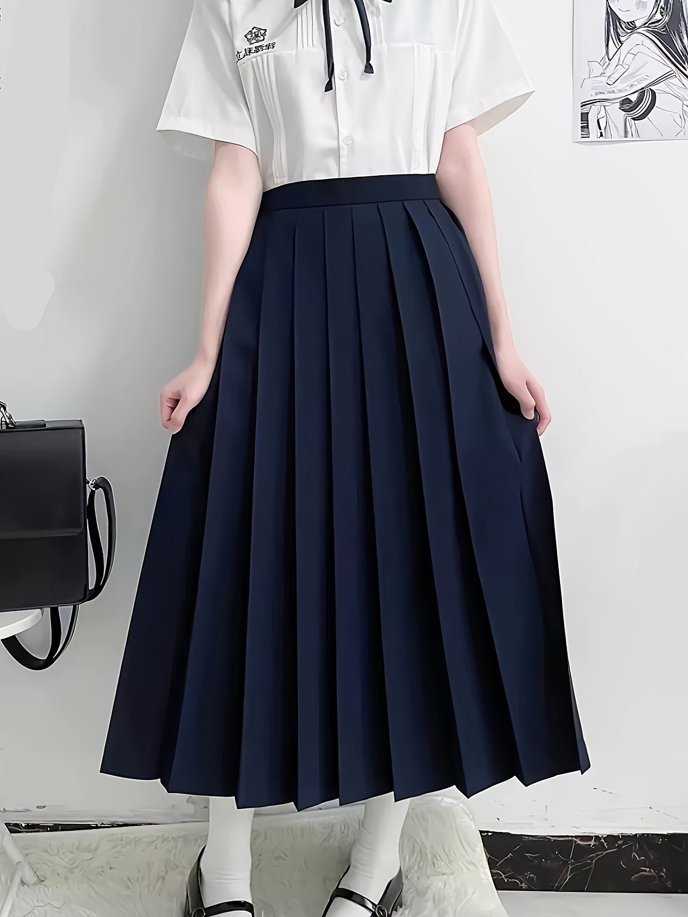 1 stück damen a-linien   - einfarbig polyester faltenrock mit  , vielseitiger schuluniform-stil für alle jahreszeiten, webstoff, schlanke passform