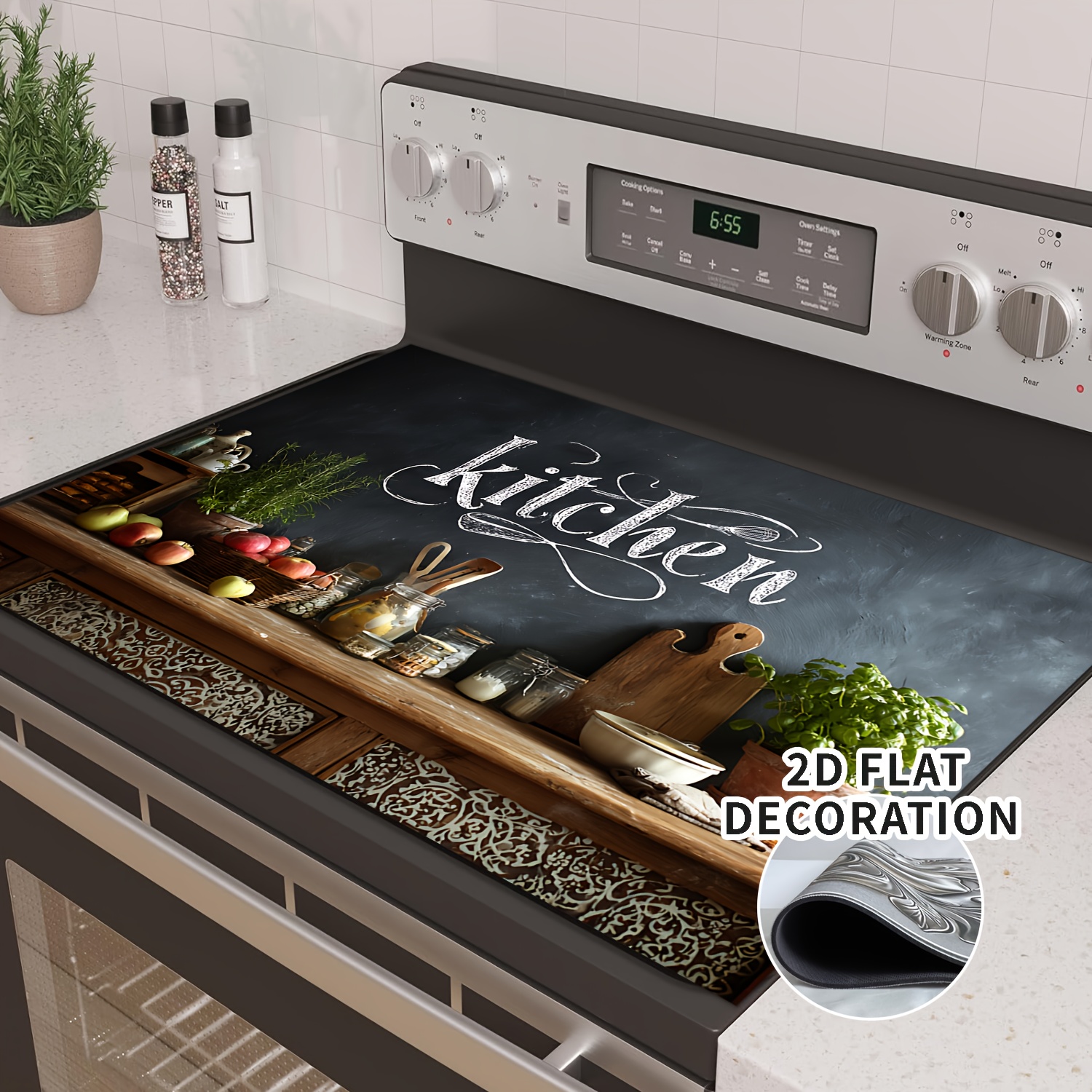 TEMU 2d Flat Decorative 1pc Stove Cover Kitchen, Utensils - Used As Stove Cover, Washing Machine Cover, , Easy To Clean, No Electricity Required, 2d