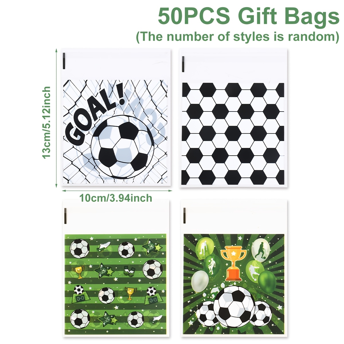TEMU 50/100 pièces, Sacs d'emballage cadeau mixtes sur le thème du football avec imprimé GOAL, 4 styles de sacs auto-scellants à motif de ballon de