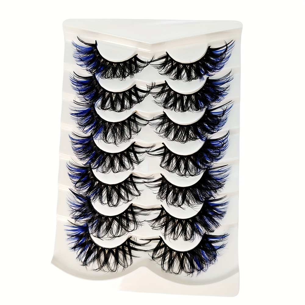7 Pairs Colored Lashes Mink Wispy C/d 3d Mink Strip Lashes Blue Color Lashes Natural Look Dramatic Long 20mm/25mm Cat Eye False Lashes Pack
