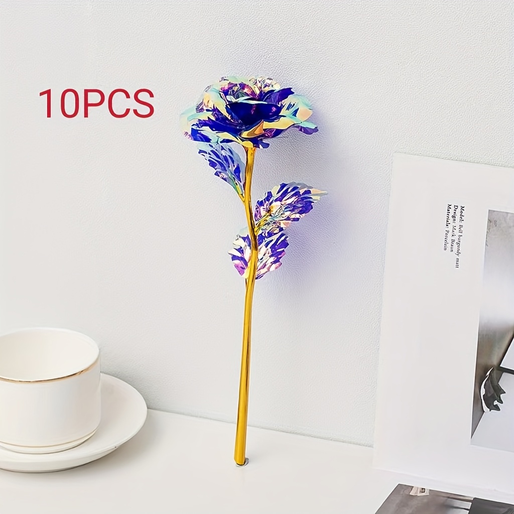10pcs Realistic Iridescent Stem Roses, Suitable For Valentine's Day, Mother's Day, Birthdays, And Weddings - Decor Gift