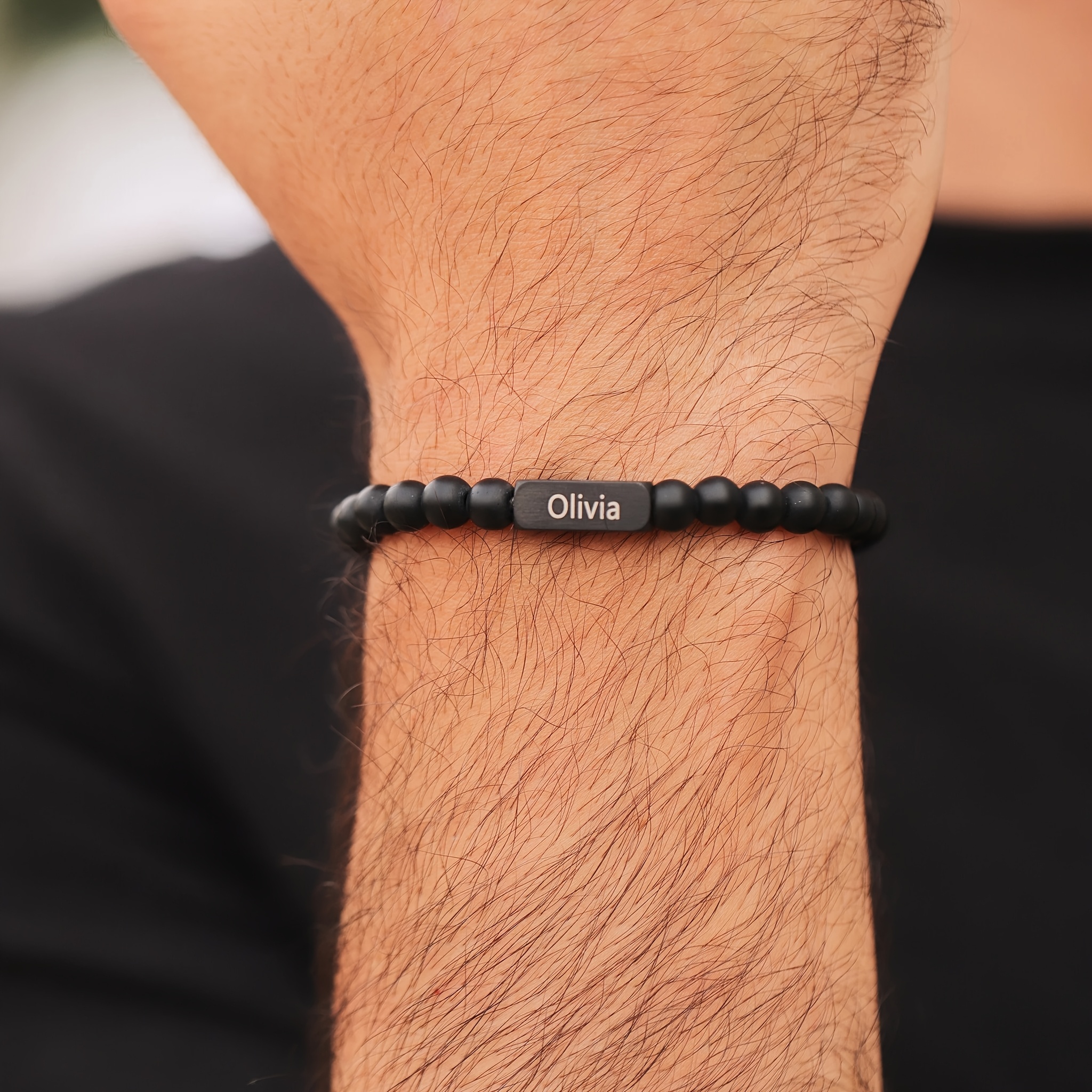 Men's Personalized Beaded Bracelet with Natural Stone