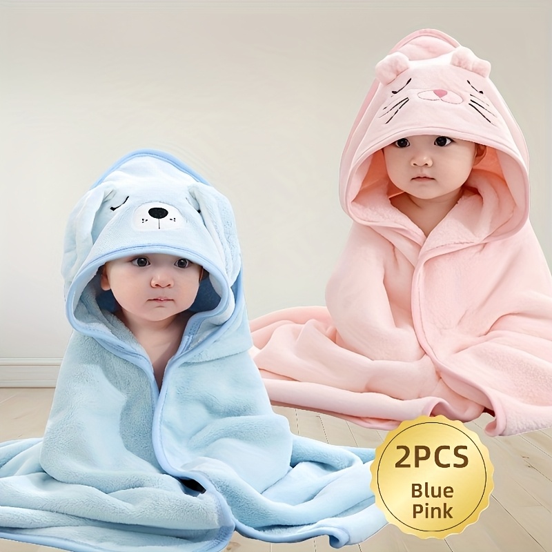 2pcs Super Absorbent Baby Bath Towels | Ultra-Fine Fiber Coral Fleece, Wearable, Embroidered, Comfortable & Durable, Ideal for 0-4 Years Boys and Girls, Perfect for Bath, Beach, Pool, Christmas, Thanksgiving, Day Gifts.