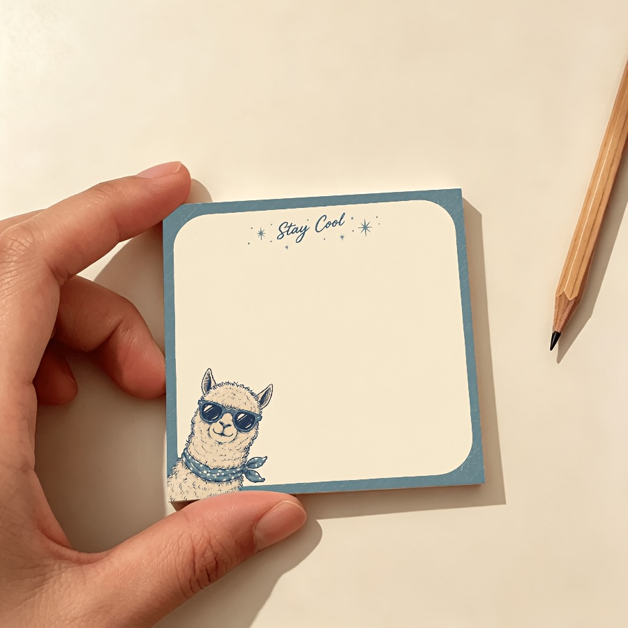 TEMU Bloc-notes Lama Stay Cool – Papier à écrire avec motif animal à lunettes de mode esthétique vintage, Bloc-notes de bureau minimaliste pour liste