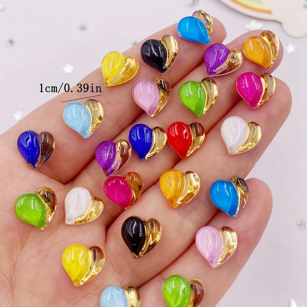 40pcs Mixed Resin Colorful 10mm Penh Love Heart Crystal Gemstone Flat Back Rhinestone Applique Diy Wedding Christmas Decor Crafts