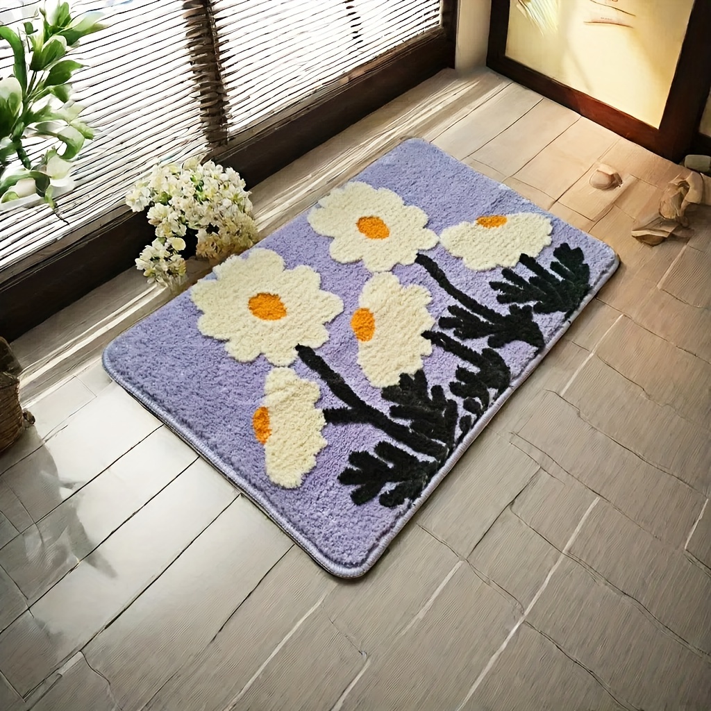 1pc ultra soft plush fabric flower shaped bath mat with non slip tpr backing polyester super absorbent rectangular bathroom rug 3d high low texture machine washable home decor bathtub carpet Product details 3