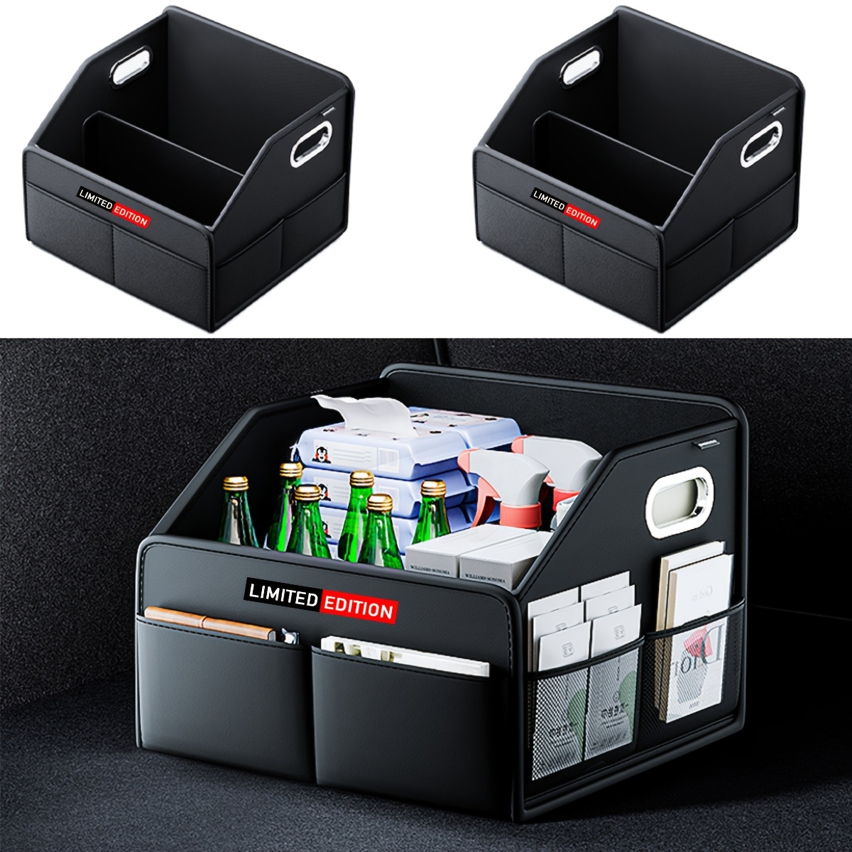 

1pc Faux Leather Car Trunk Storage Box, Multipurpose Organizer For Trunk, Foldable, Compatible For Toyota, For Lexus, For , For Chevrolet, For Hyundai, For Kia