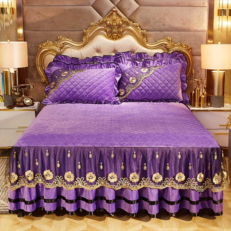 european style layered bed skirt 3pcs warm