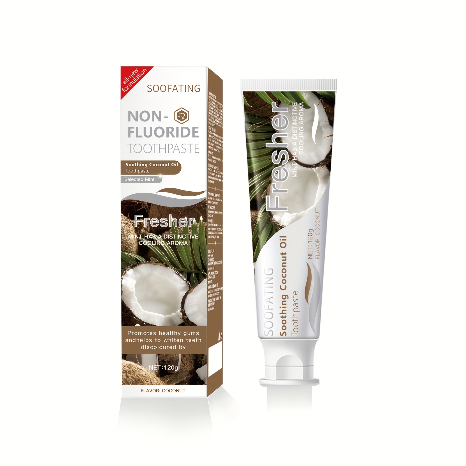 TEMU Coconut Oil Toothpaste, 2025 , Coconut Oil, Cleaning, Cool Coconut Mint Flavor, 4.2oz
