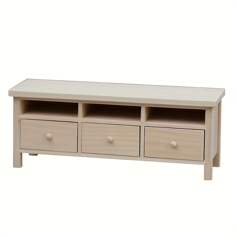 Image of Miniature Dollhouse Furniture Compatible For Dollhouses - Realistic Wood Dollhouse Cabinets, Drawers, Tables & Shelves With Light Beige, For Scenes,, Model Room Decor (collectible)