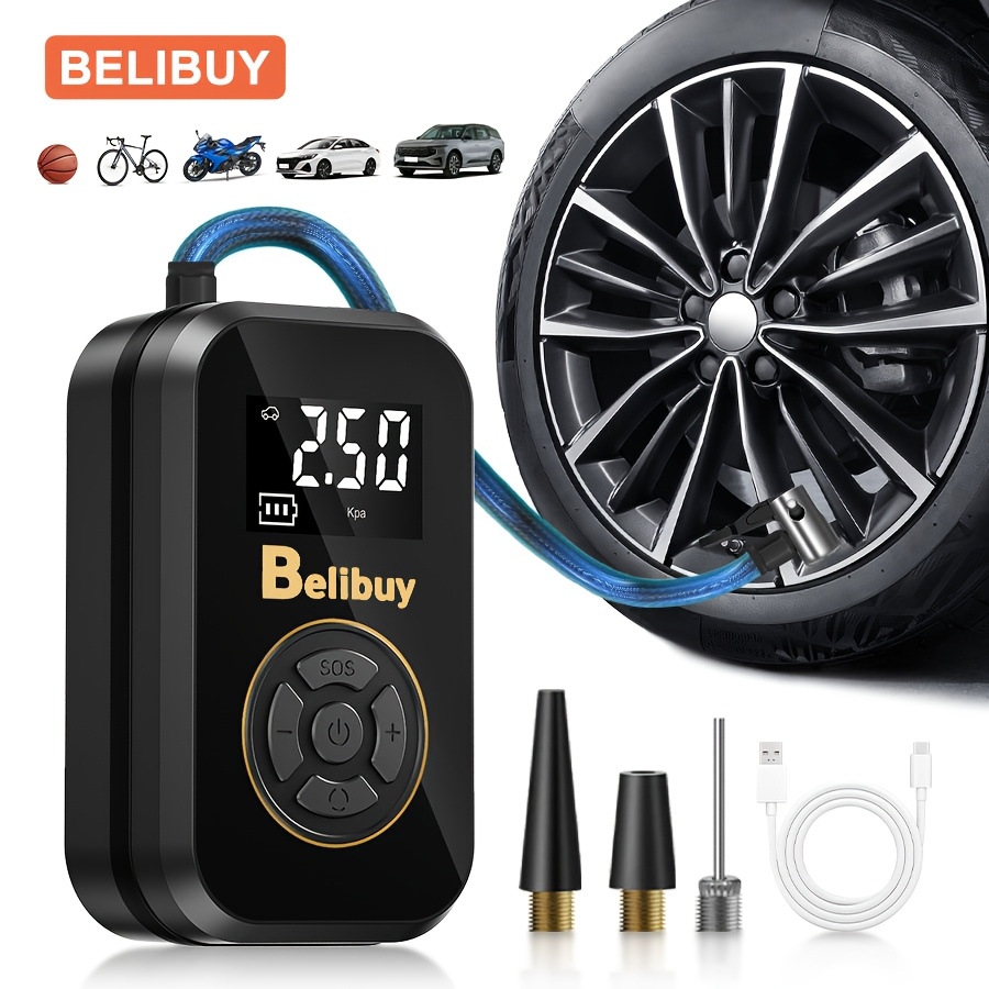 TEMU Portable Inflatable Pump, Portable Digital Display Air Compressor, Mini Wireless Tire Inflator, With Rechargeable Battery, Suitable For Cars,