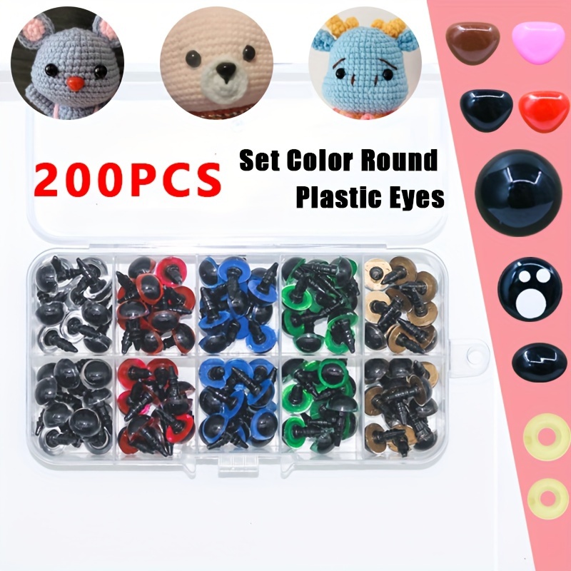 

Value Pack 200pcs, Ten-grid Doll Colorful Eyes, Safety Eyes And Nose With Washers, Handmade Doll Eyes, For Puppets, Plush Animals And Teddy Bear Making Diy Handmade Crafts