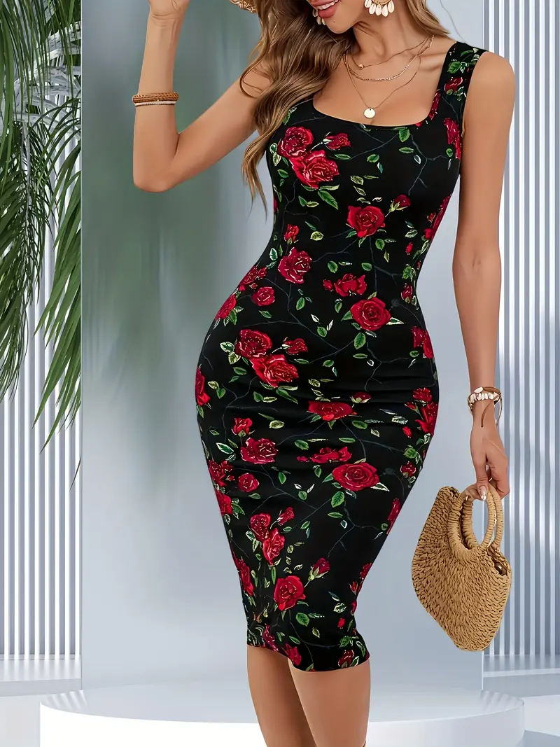 an elegant sleeveless black dress vibrant red rose - Temu Mauritius an elegant sleeveless black dress vibrant red rose - Temu Mauritius