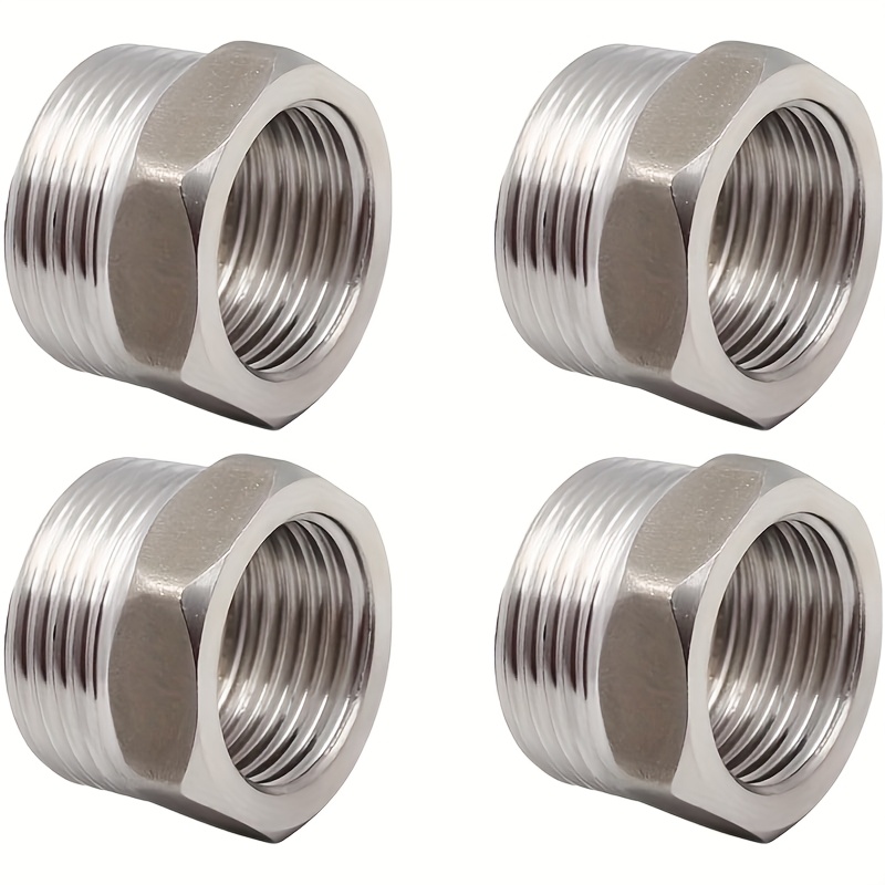 

4pcs Stainless Steel Pipe Adapters, 1/2" Female To 3/8" Male Threaded, Fitting For Water Hose And Plumbing Systems