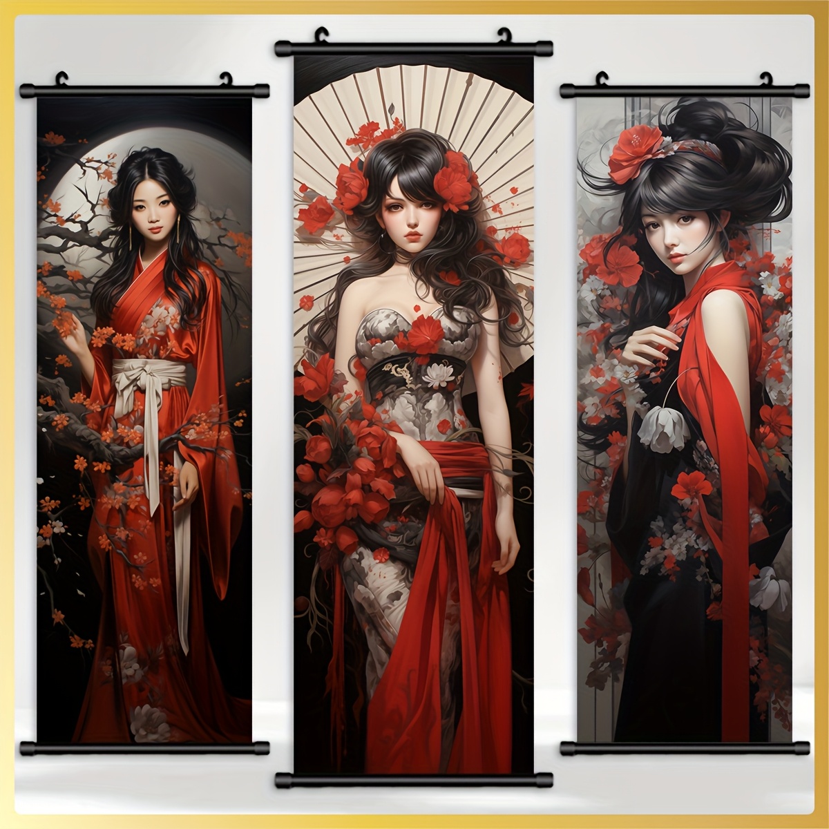 

Ensemble de 3 sur Toile d'Élégantes Geishas - Non Encadrées, Affiches d'Encre de Haute Qualité pour la Décoration de & du Salon, de Cadeau Parfaite, Idéal pour la Décoration de Chambre