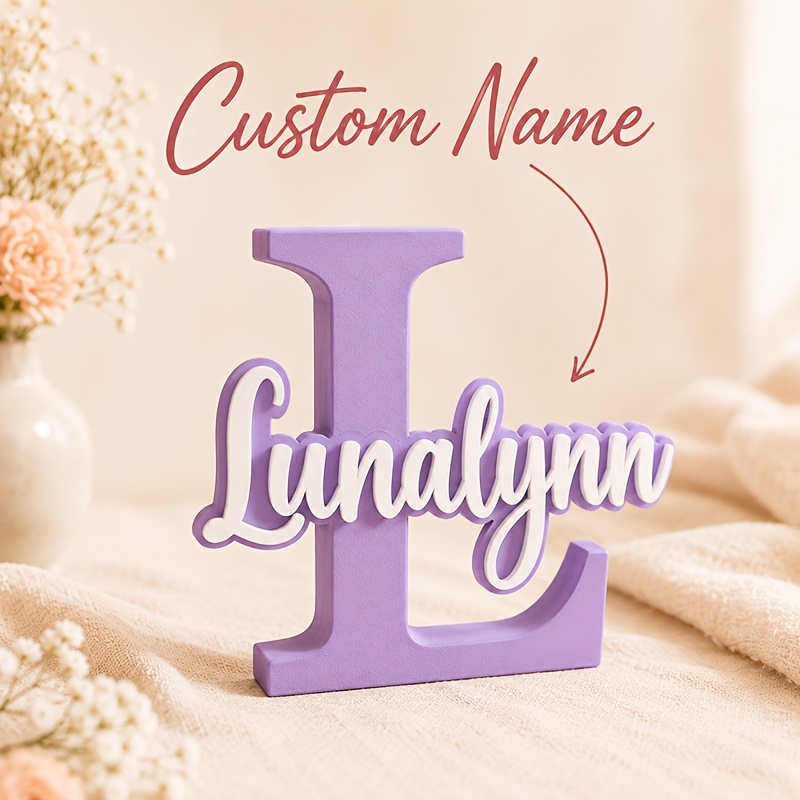 TEMU 1pc Custom 3d-printed Nameplate Ornament - Personalized Name/text/initials/, Suitable For Birthdays, Weddings, Graduation Gifts, Desktop Decor