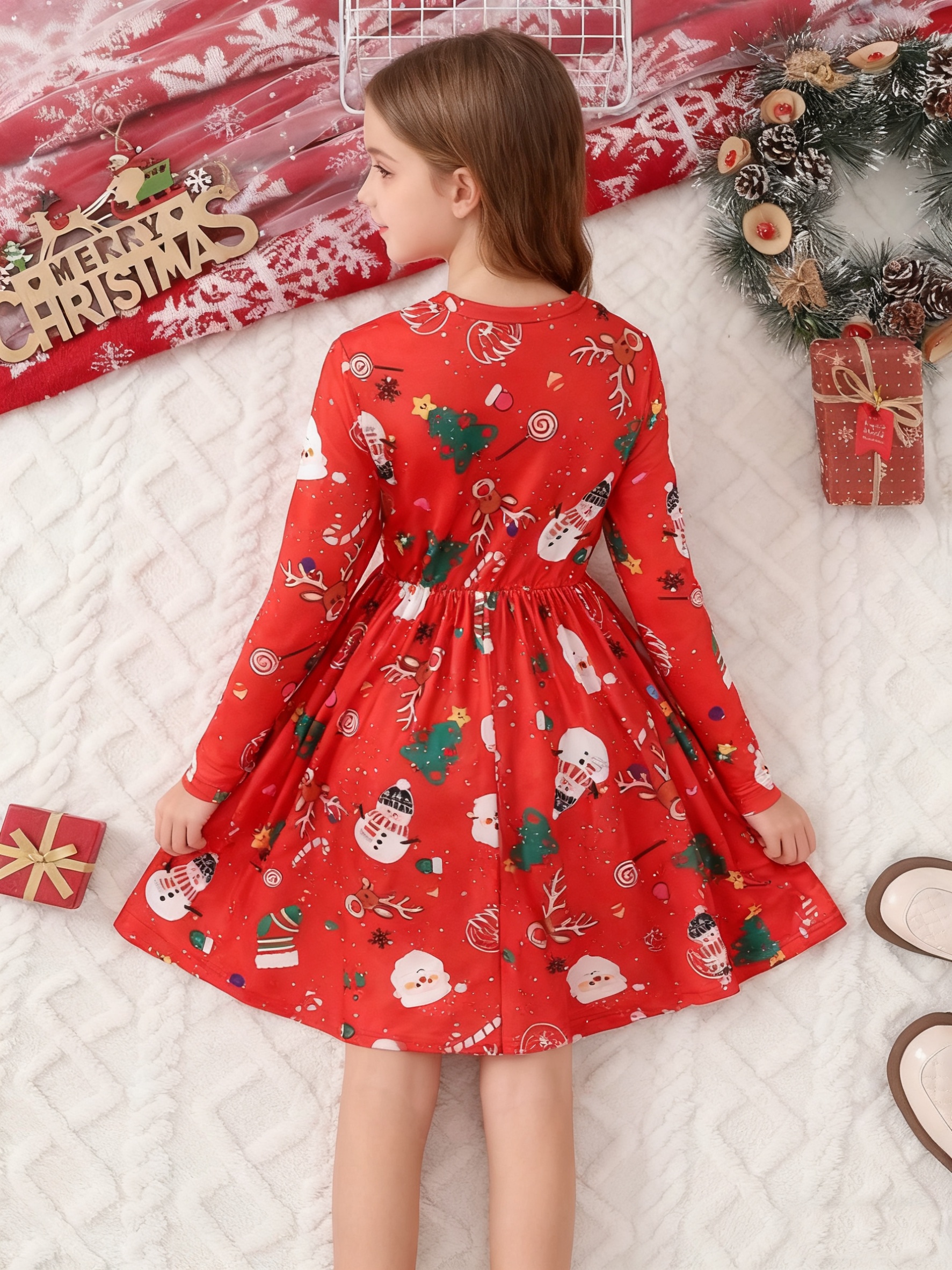 white christmas dresses Mrs. Claus Holiday Cape and Hand Muff Set with Red Velvet Dress main image 0