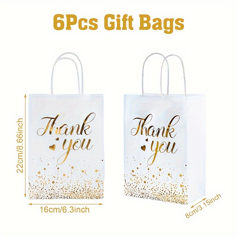 Image of 6pcs, White Golden Thank You Gift Tote Bags, Hot Stamping Packing Bags, Happy Birthday Party Handbags, Wedding Party Decoration Gift Bags, Baby Shower Party Supplies, Event Party Handheld Bags
