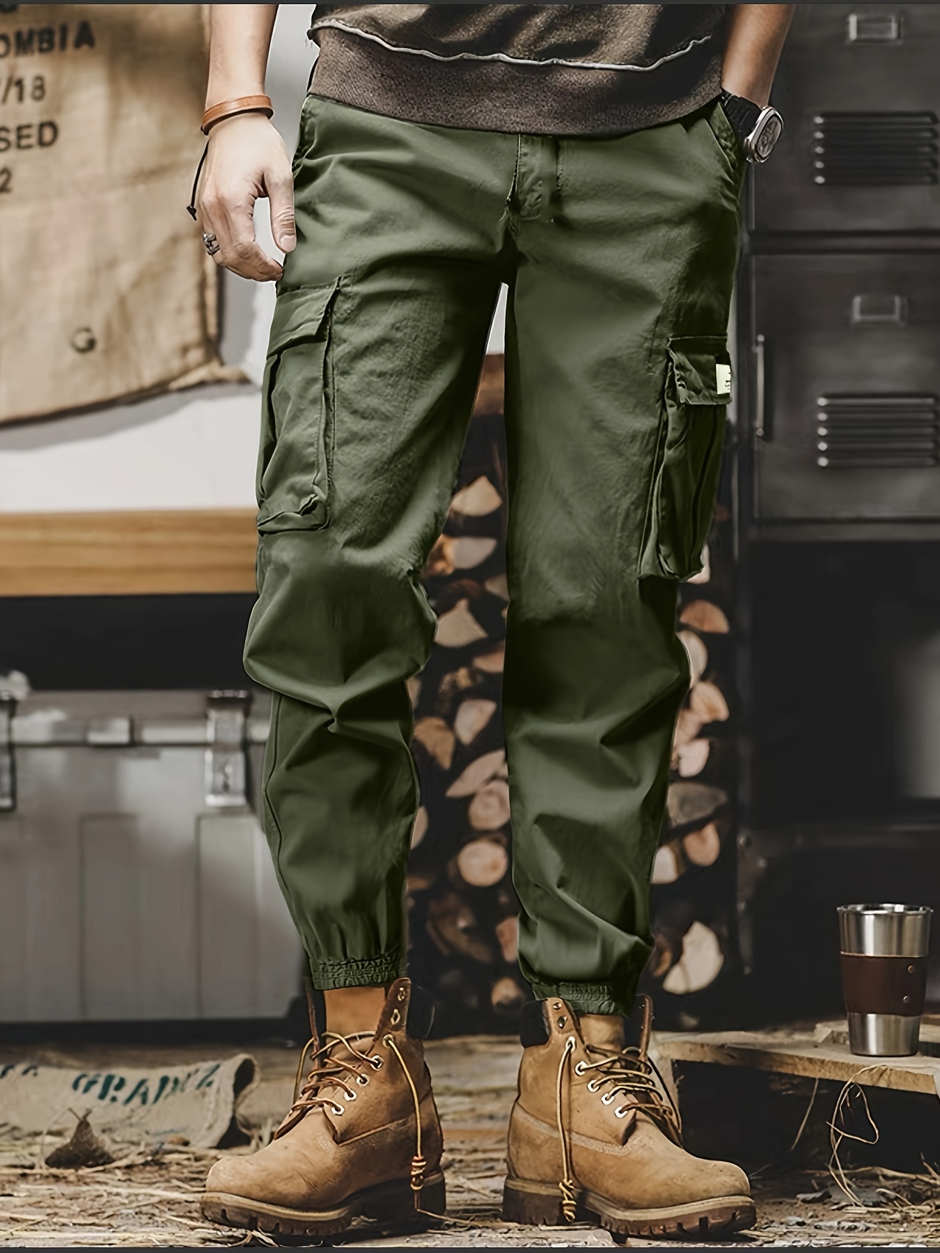 Pantalones de trabajo con múltiples bolsillos para hombre, ropa