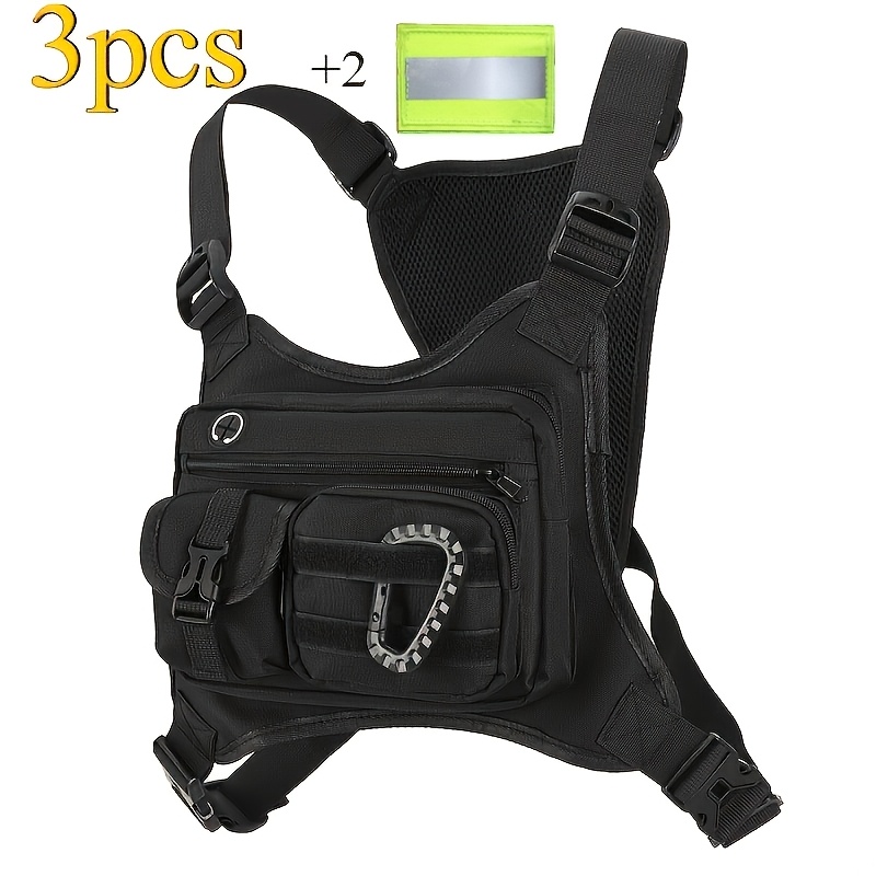 TEMU 3pcs Chest Bag Set: 1 Chest Bag And 2 Hook And Loop Patches For Running, Cycling, Sports, Tactical, And Outdoor Use