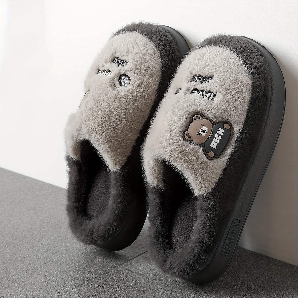 fzt cute cartoon bear slippers for couples winter thickened indoor