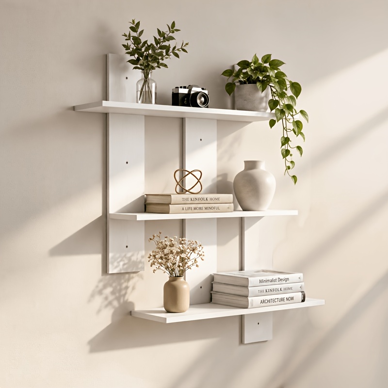 TEMU Three-tier Geometric Irregular Floating Shelf With A Stylish Asymmetrical Design Adds An To Wall Space. The Sturdy Structure Can Support Various
