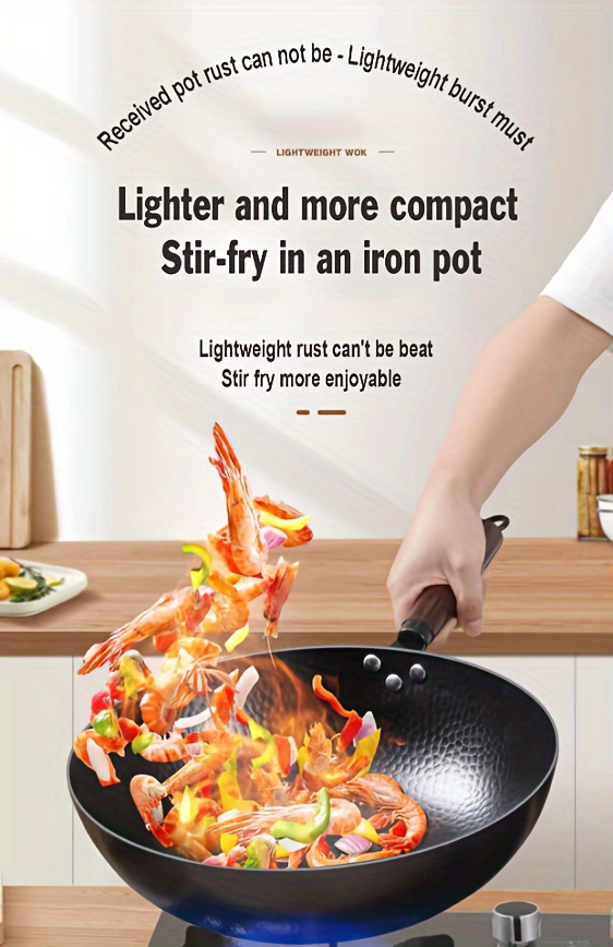 1pc handmade   iron pot flat bottom   pot no coating non stick suitable for induction cooker electric stove gas stove halogen stove   multifunctional 12 13 inches kitchen utensils details 0