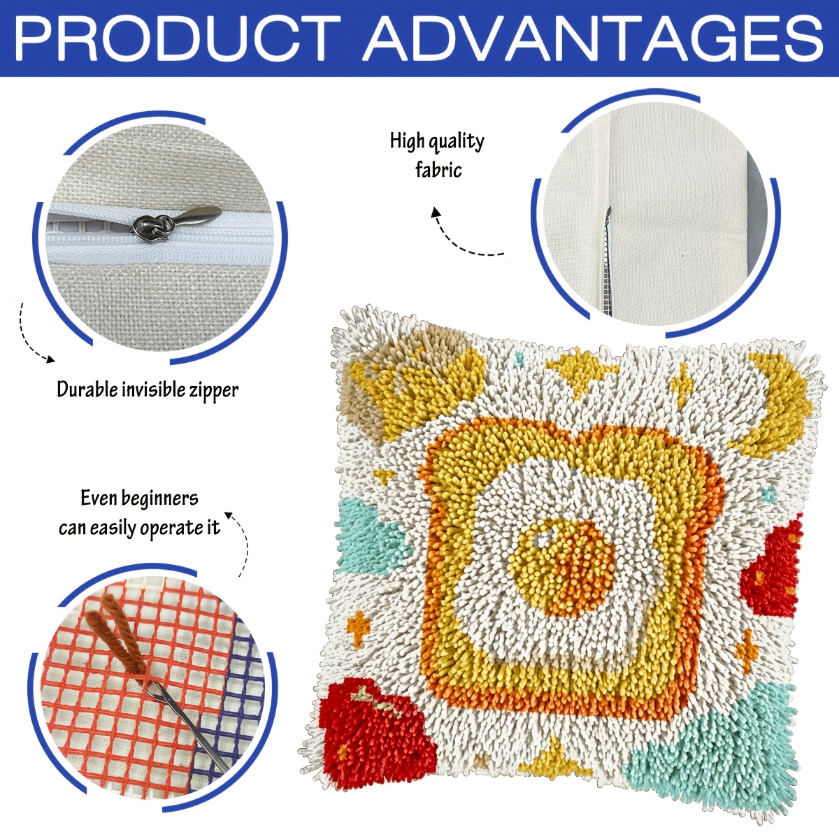 Latch Hook Kit with Delicious Toast Pattern for DIY Pillow Cover