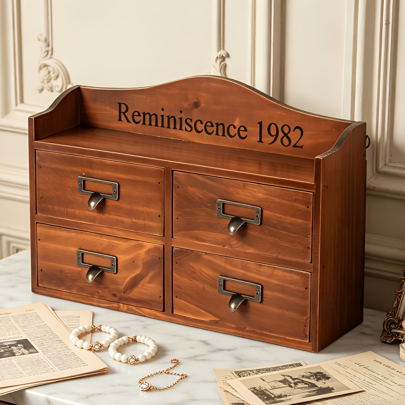 Vintage Wooden Four-Drawer Storage Cabinet for Jewelry & Cosmetics