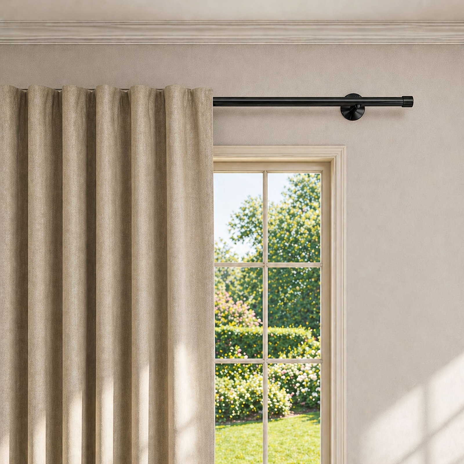 End Cap Single Curtain Rod, Wall Mounted, Adjustable Length 100-400cm, Black
