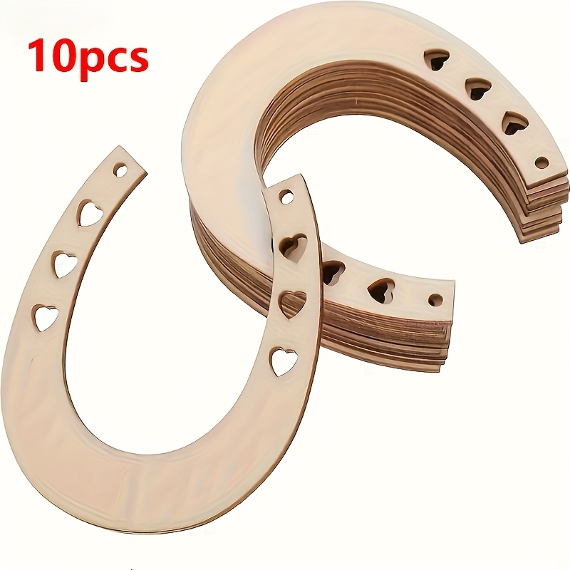 TEMU 10-pack Heart-shaped Hollow Wooden Horseshoe Crafts, Unpainted Wood - Unfinished Blank Wood Slices For Diy Painting And Doodling, Suitable For