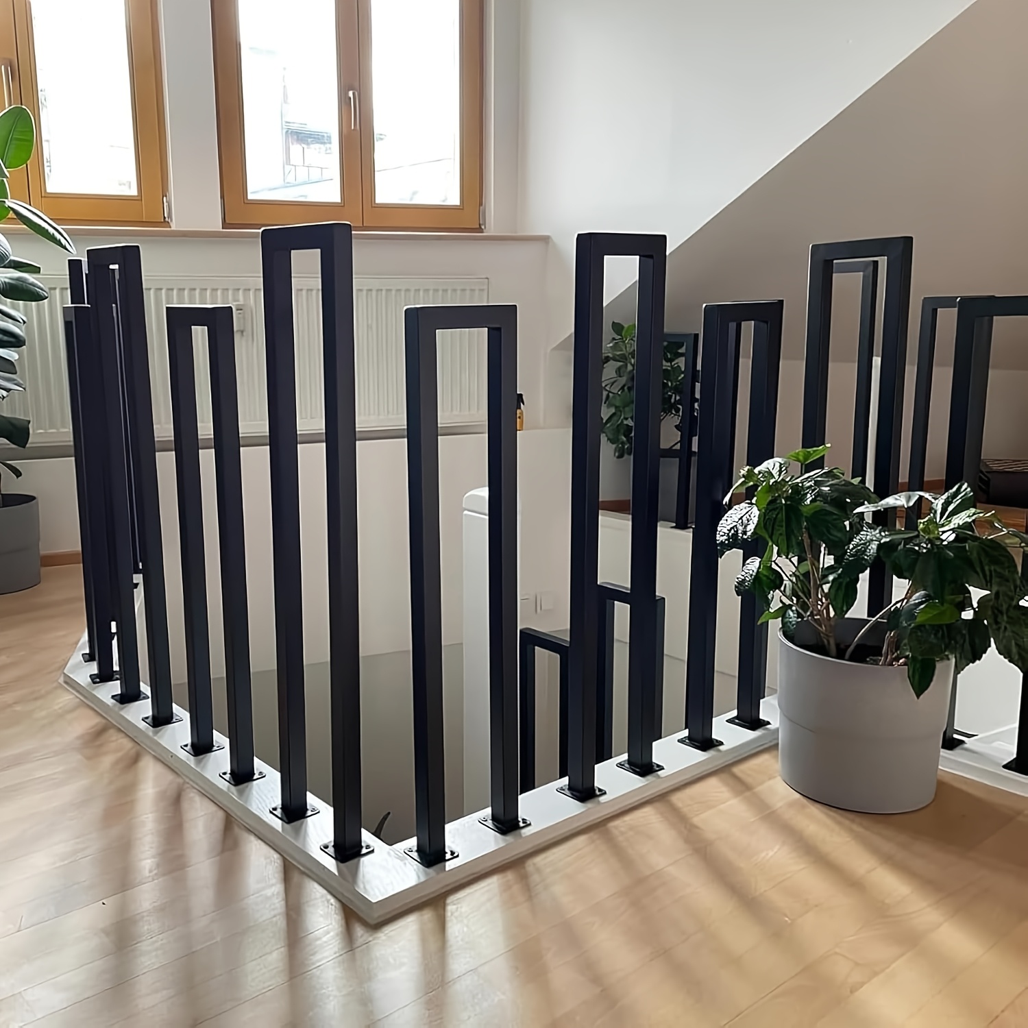 U-образна парапетна ограда за стълби, черна - Антиплъзгаща се, прахово покритие от стомана за вътрешно/външно използване, налични в различни размери