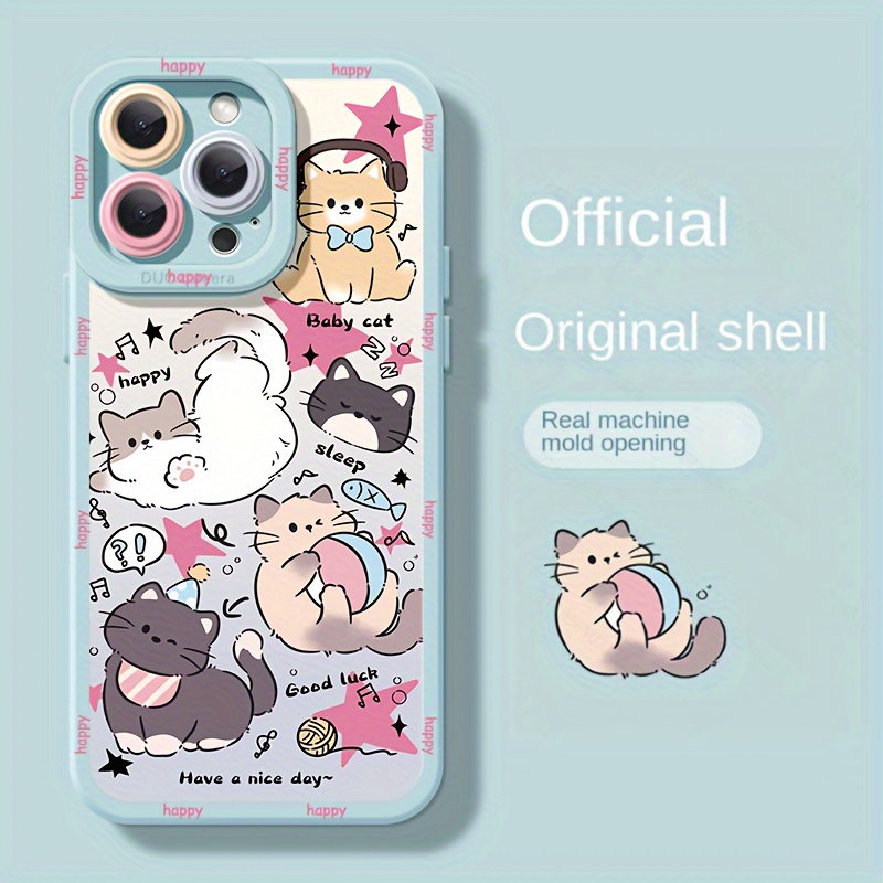 TEMU Adorable Cat Mobile Phone Case, For Iphone 16pro Max 15pro/14pro/13pro/12pro/12 Cartoon Creative Male And Female Mobile Phone Case, Anti-fall