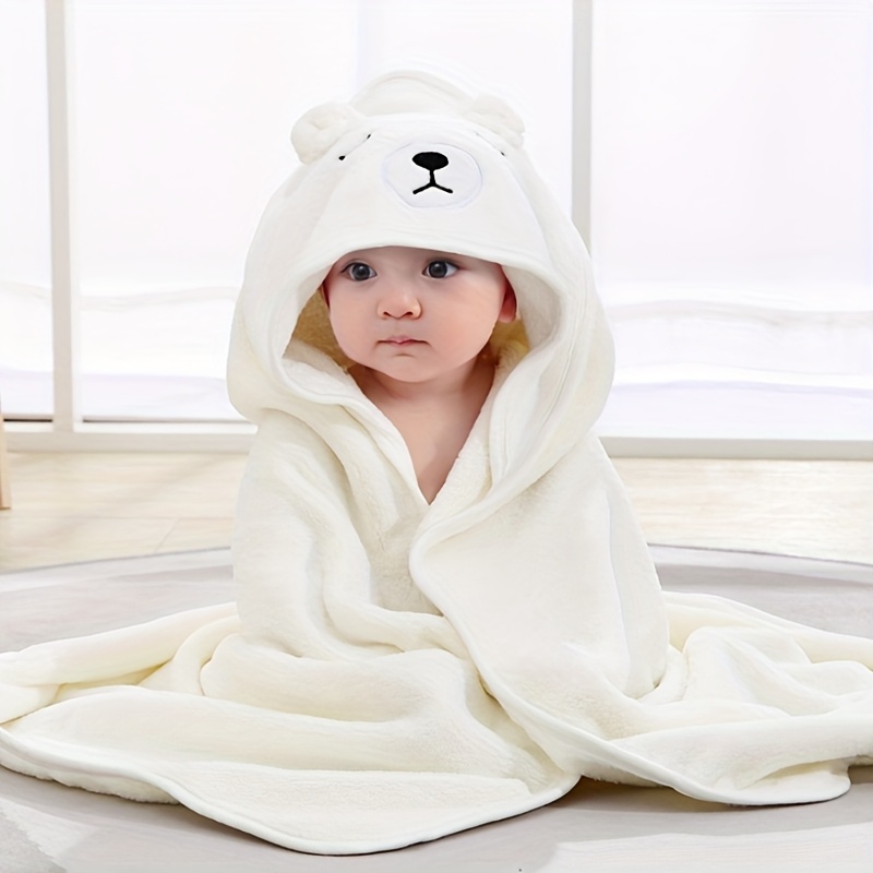 One or four adorable cartoon-design children's hooded coral velvet bath towels, perfect for newborns and kids aged 0-6 years. Highly absorbent baby wraps and blankets make great gifts for little ones