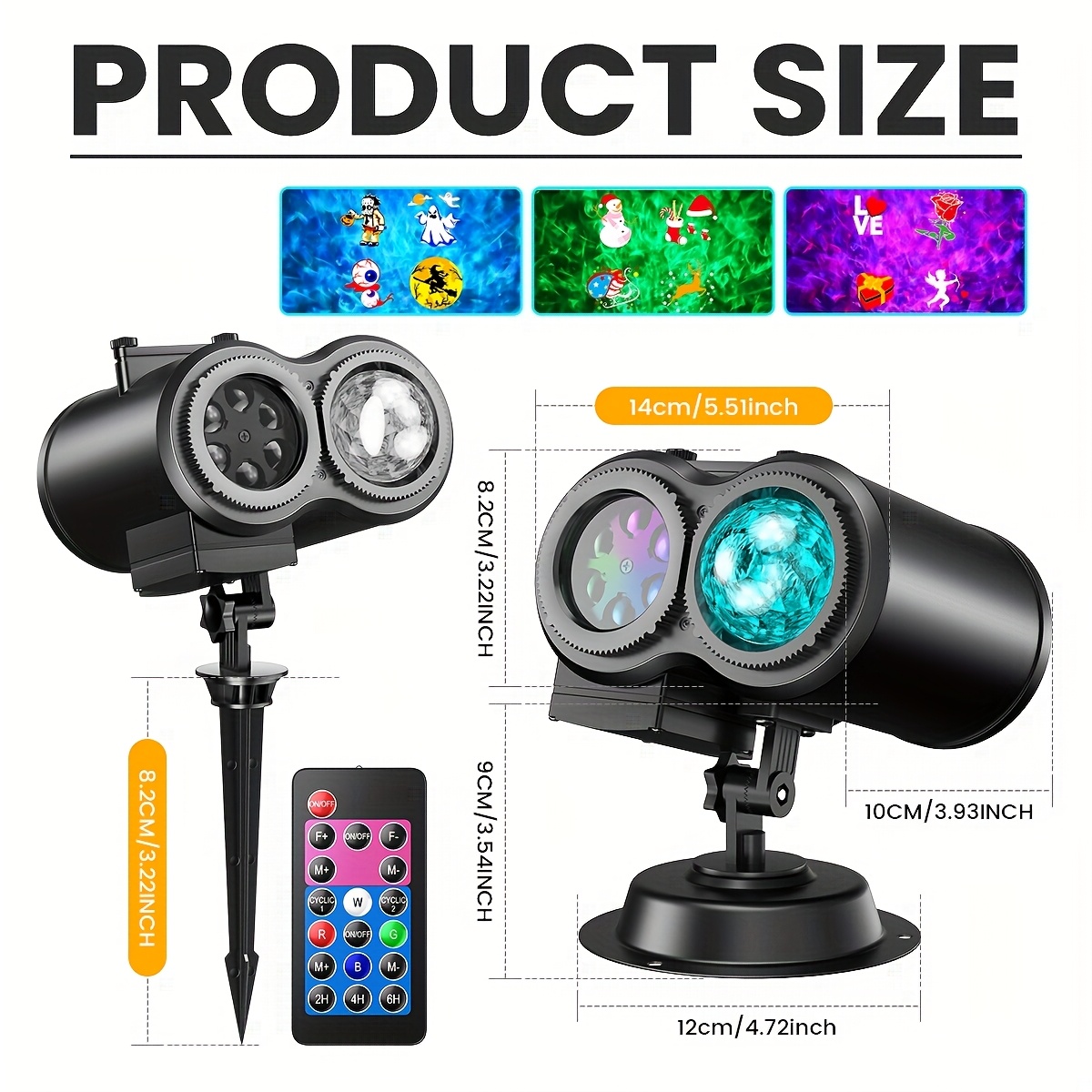 luces proyector de halloween y navidad para interiores,   tubo con 20 diapositivas, función temporizador, lámpara ola 3d para decoración     Detalles del producto 2