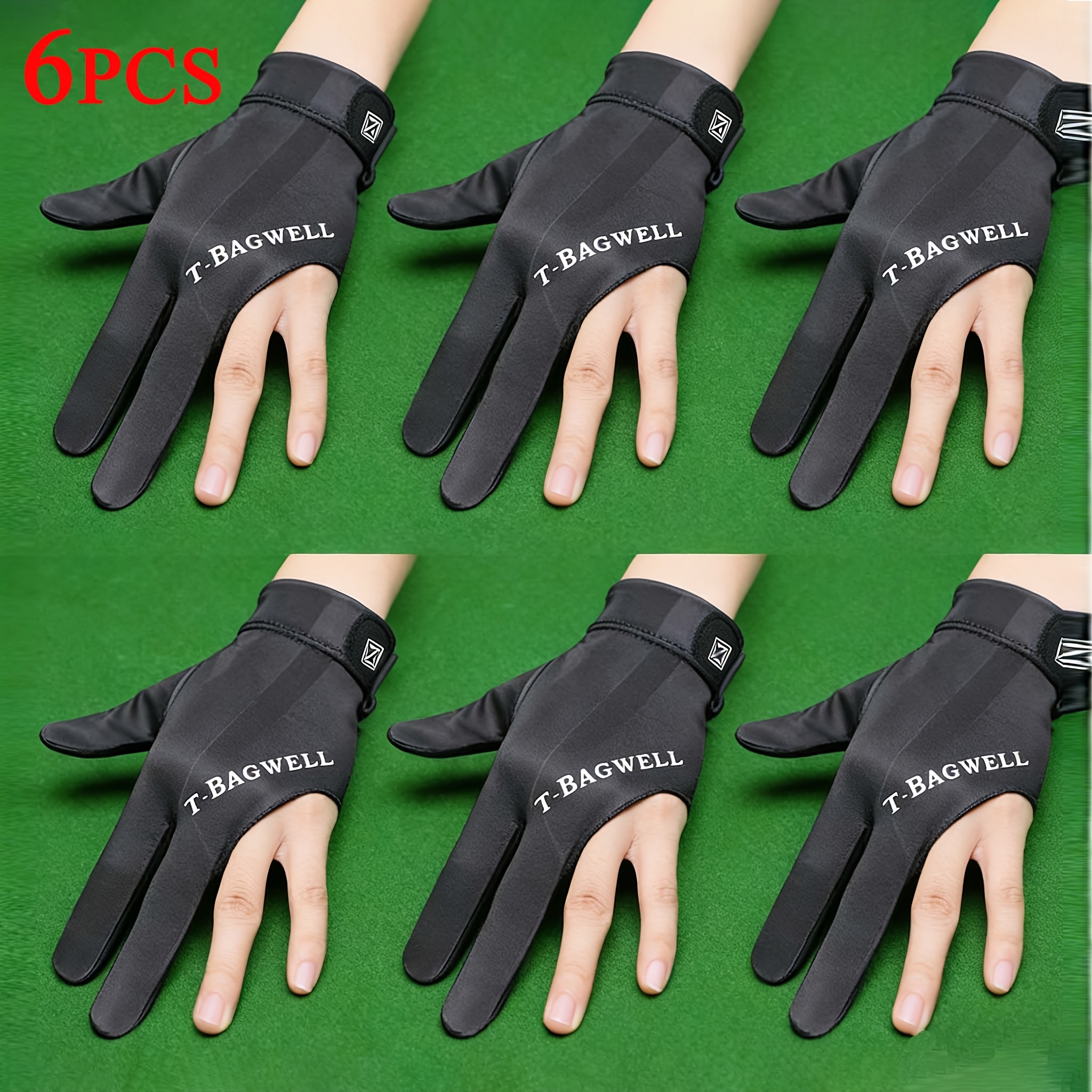 TEMU Set da 6 guanti da biliardo unisex antiscivolo, e traspiranti, guanti da biliardo/snooker professionali a intere resistenti all'usura
