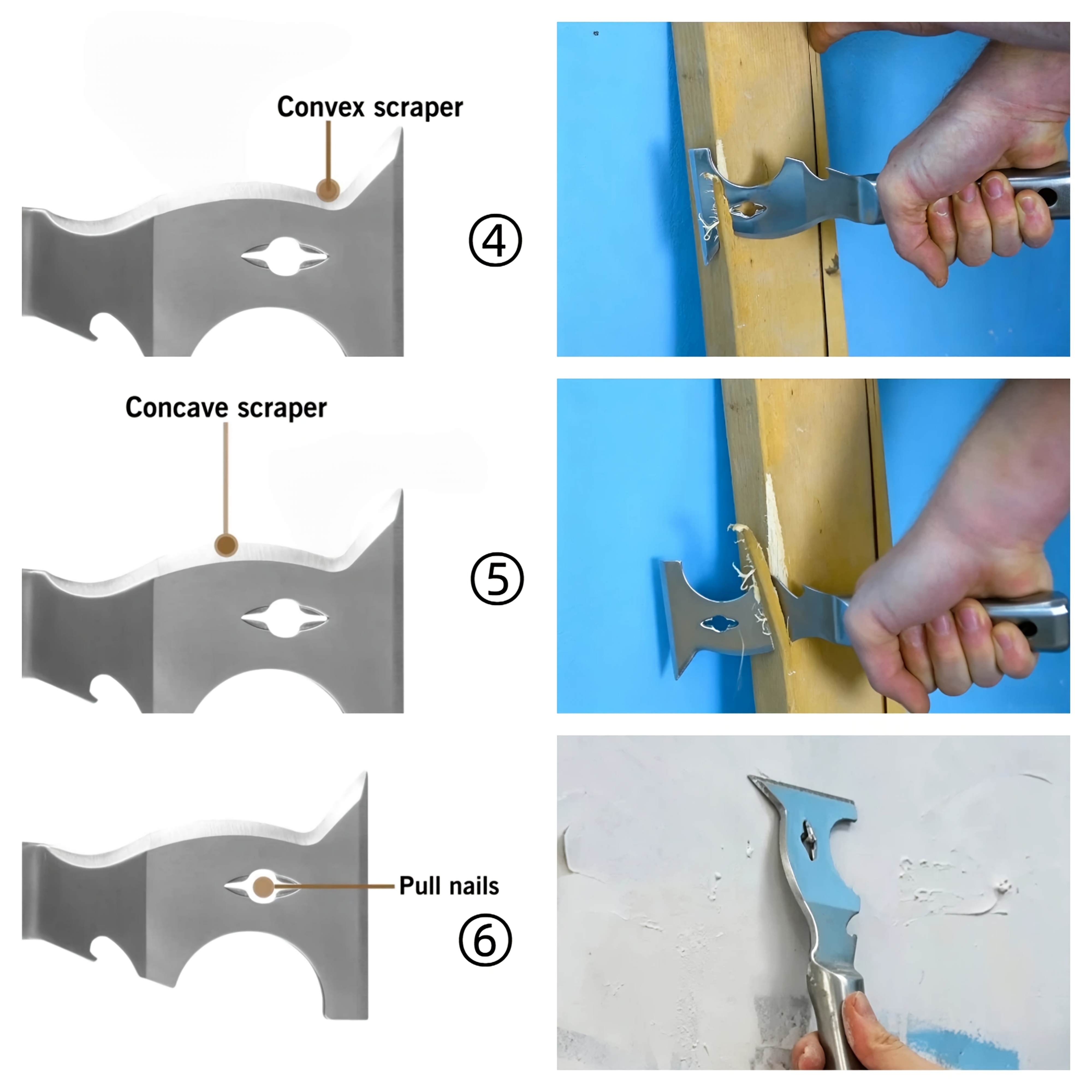 Heavy Duty 10 in 1 Stainless Steel Multi Tool Putty Knife, 420 Stainless Steel Paint Scraper, with Bottle Opener Nail Puller Putty Tray, Great for Wall Decorating, Drywall Repair, Wallpaper Stripping Multi Tool Paint Scraper
